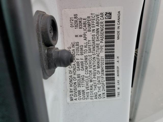 2HGFC1F3XMH700331 - 2021 HONDA CIVIC EX WHITE photo 13