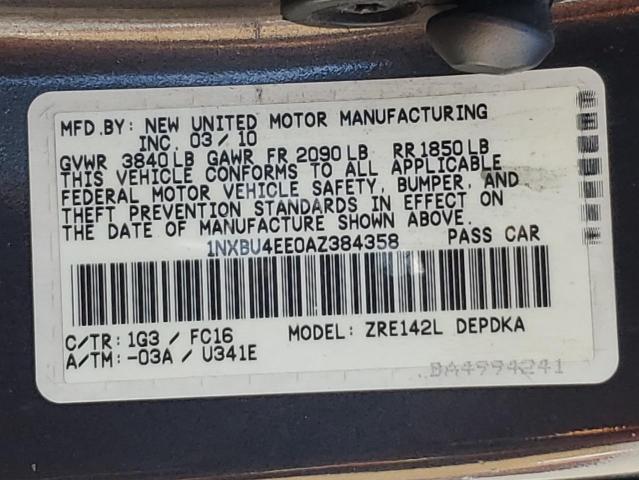 1NXBU4EE0AZ384358 - 2010 TOYOTA COROLLA BASE Grafit foto 12