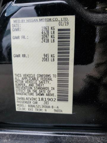 1N4BL4CV2KC181902 - 2019 NISSAN ALTIMA SR Қара фото 12