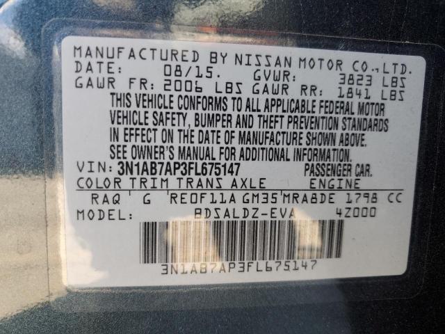 3N1AB7AP3FL675147 - 2015 NISSAN SENTRA S TEAL photo 12