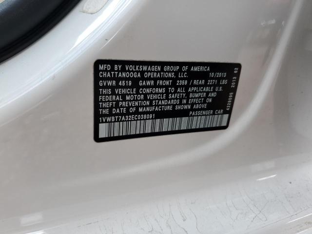 1VWBT7A32EC038091 - 2014 VOLKSWAGEN PASSAT SE WHITE photo 12