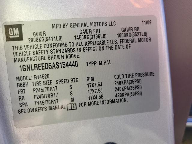 1GNLREED5AS154440 - 2010 CHEVROLET TRAVERSE LS SILVER photo 14