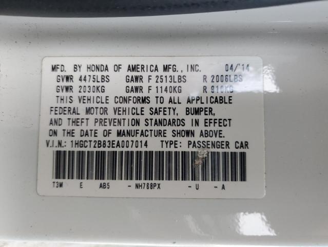 1HGCT2B83EA007014 - 2014 HONDA ACCORD EXL WHITE photo 12