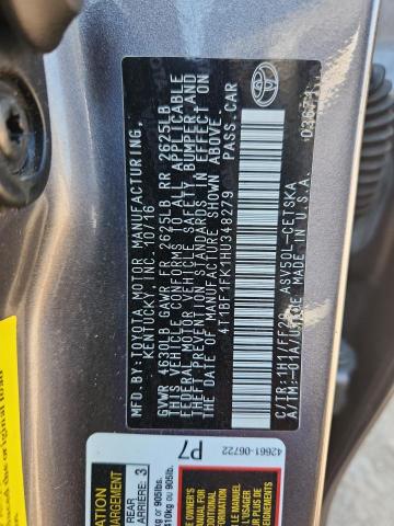 4T1BF1FK1HU348279 - 2017 TOYOTA CAMRY LE ნაცრისფერი ფოტო 12