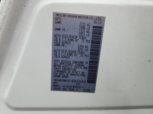 5N1AR2MN7EC603542 - 2014 NISSAN PATHFINDER S 白色 照片 13