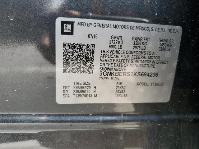 3GNKBERS1KS694236 - 2019 CHEVROLET BLAZER RS GRAY photo 13