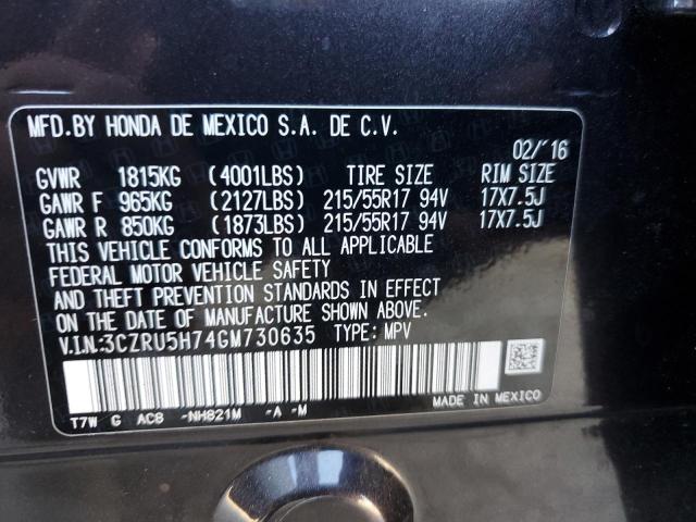 3CZRU5H74GM730635 - 2016 HONDA HR-V EXL BLACK photo 14