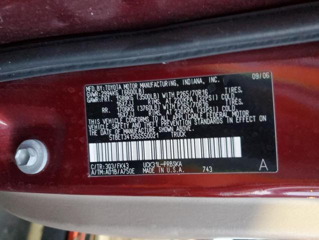 5TBET34156S550021 - 2006 TOYOTA TUNDRA DOUBLE CAB SR5 MAROON photo 12