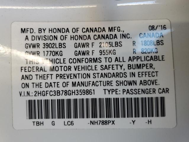 2HGFC3B78GH359861 - 2016 HONDA CIVIC EXL თეთრი ფოტო 12