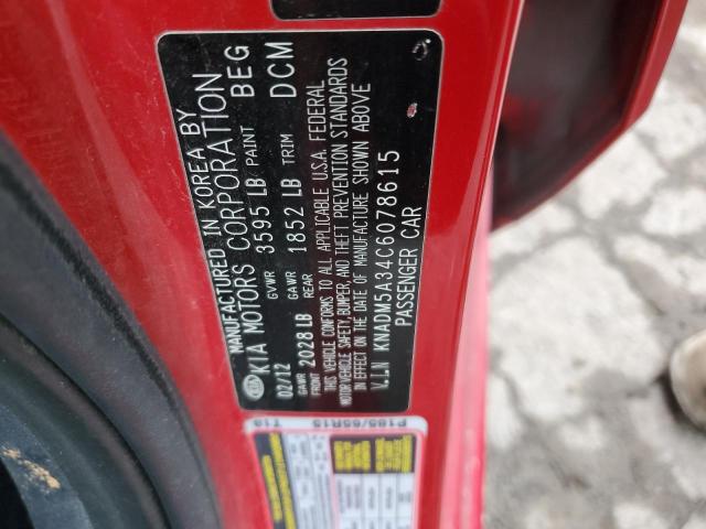 KNADM5A34C6078615 - 2012 KIA RIO LX RED photo 12