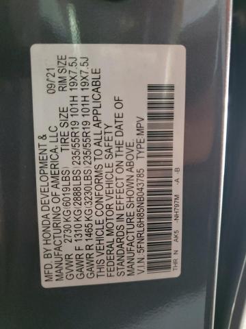 5FNRL6H85NB043785 - 2022 HONDA ODYSSEY TOURING Մոխրագույն լուսանկար 13