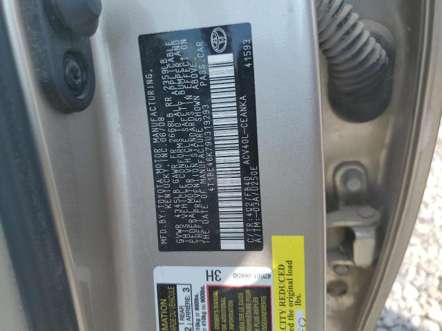 4T1BE46K79U319293 - 2009 TOYOTA CAMRY BASE TAN photo 12