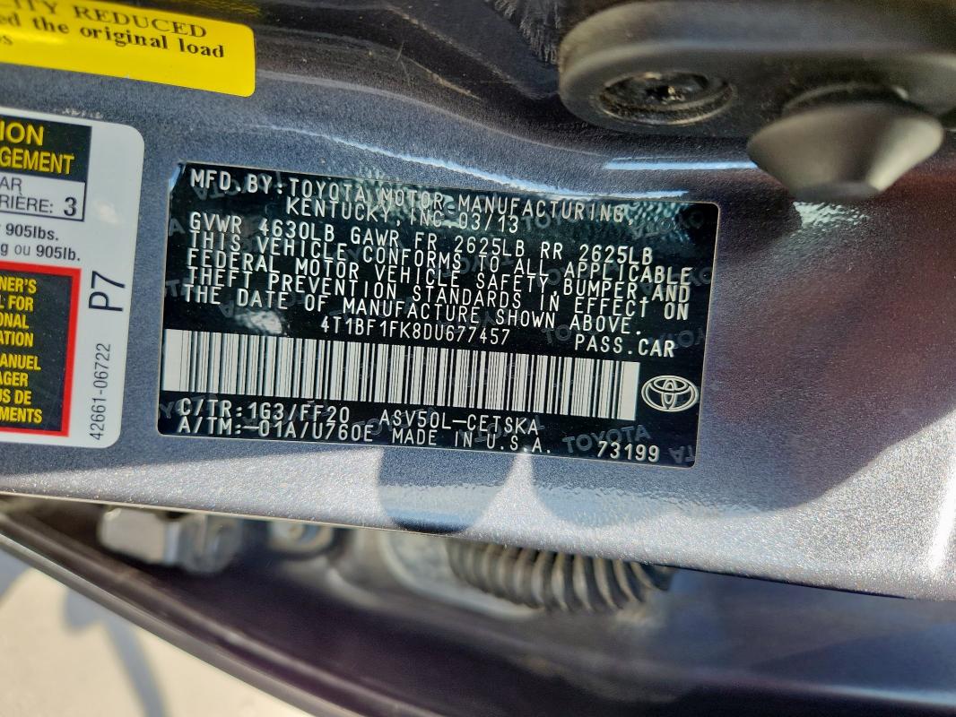 4T1BF1FK8DU677457 - 2013 TOYOTA CAMRY L 灰色 照片 13