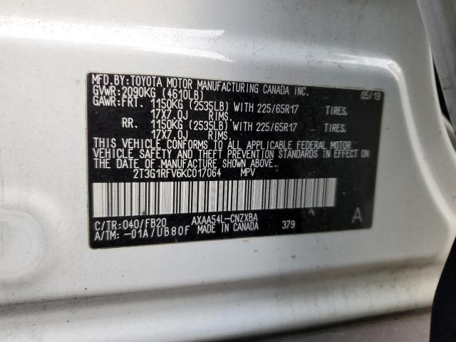 2T3G1RFV6KC017064 - 2019 TOYOTA RAV4 LE WHITE photo 12