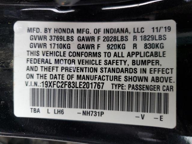 19XFC2F83LE201767 - 2020 HONDA CIVIC SPORT BLACK photo 12