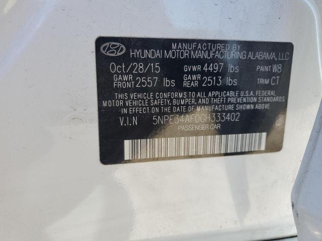 5NPE34AF0GH333402 - 2016 HYUNDAI SONATA SPORT WHITE photo 12