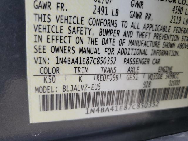 1N4BA41E87C850352 - 2007 NISSAN MAXIMA SE CHARCOAL photo 12