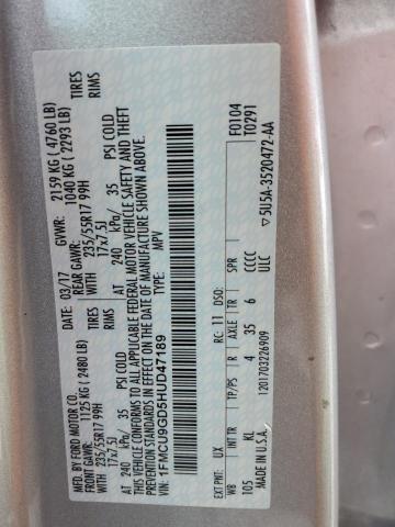 1FMCU9GD5HUD47189 - 2017 FORD ESCAPE SE 银色 照片 13