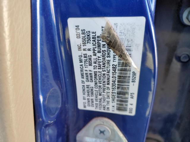 1HGES16304L015482 - 2004 HONDA CIVIC DX VP BLUE photo 12