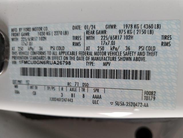 1FMCU0GN6RUA26798 - 2024 FORD ESCAPE ACTIVE 白色 照片 12