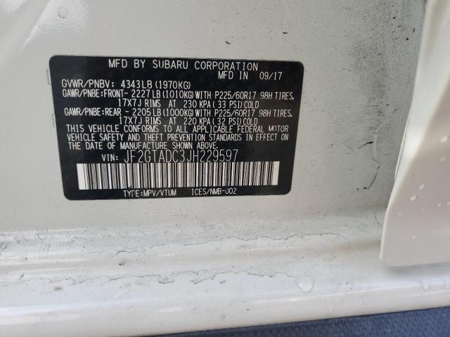 JF2GTADC3JH229597 - 2018 SUBARU CROSSTREK PREMIUM Ақ фото 14