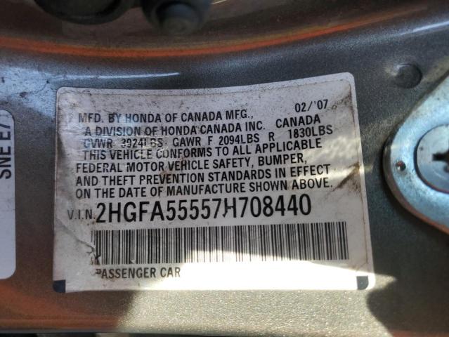 2HGFA55557H708440 - 2007 HONDA CIVIC SI GRAY photo 12