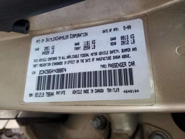 2C3HC56G4YH388874 - 2000 CHRYSLER LHS TAN photo 12