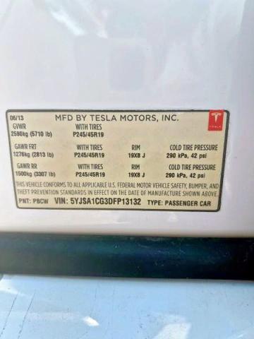 5YJSA1CG3DFP13132 - 2013 TESLA MODEL S أبيض صورة 10