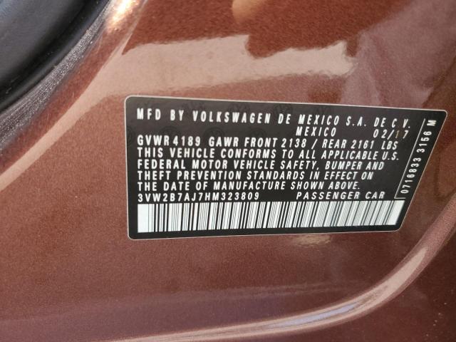 3VW2B7AJ7HM323809 - 2017 VOLKSWAGEN JETTA S BROWN photo 12