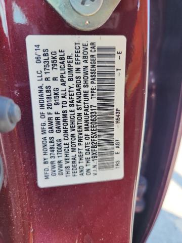 19XFB2F5XEE063317 - 2014 HONDA CIVIC LX MAROON photo 12