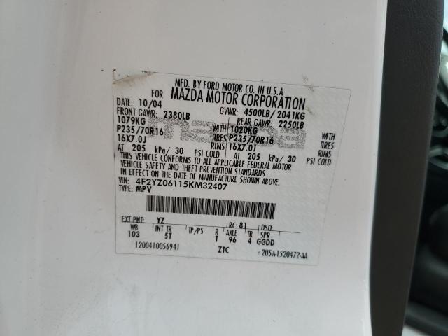 4F2YZ06115KM32407 - 2005 MAZDA TRIBUTE S WHITE photo 13