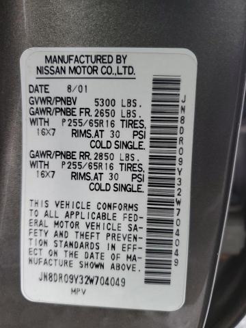 JN8DR09Y32W704049 - 2002 NISSAN PATHFINDER LE TAN photo 12