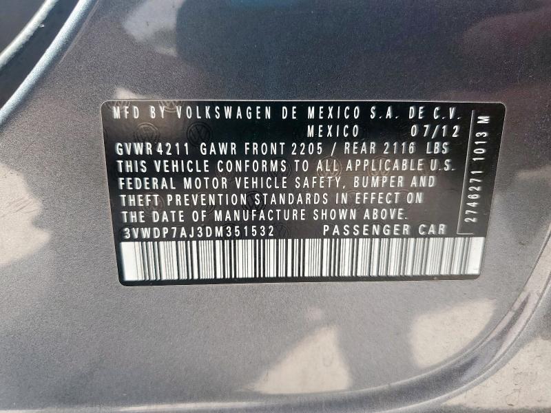 3VWDP7AJ3DM351532 - 2013 VOLKSWAGEN JETTA SE 灰色 照片 13