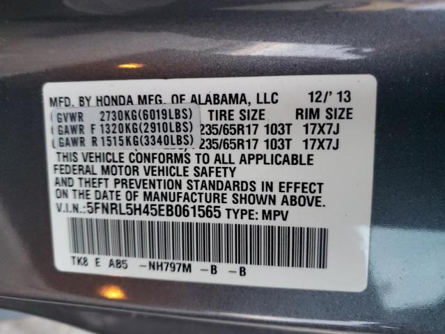 5FNRL5H45EB061565 - 2014 HONDA ODYSSEY EX GRAY photo 13