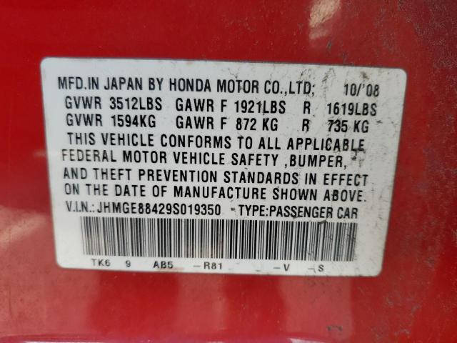 JHMGE88429S019350 - 2009 HONDA FIT SPORT RED photo 12