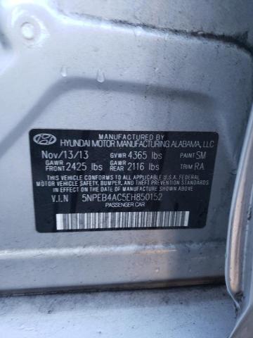 5NPEB4AC5EH850152 - 2014 HYUNDAI SONATA GLS SILVER photo 12