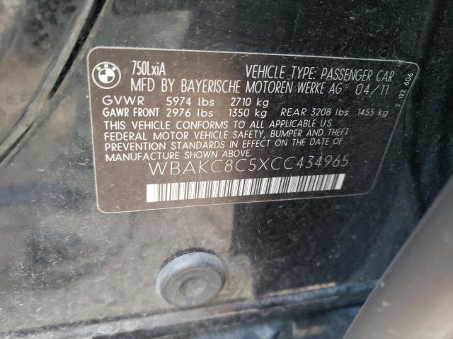 WBAKC8C5XCC434965 - 2012 BMW 750LI LXI BLACK photo 12