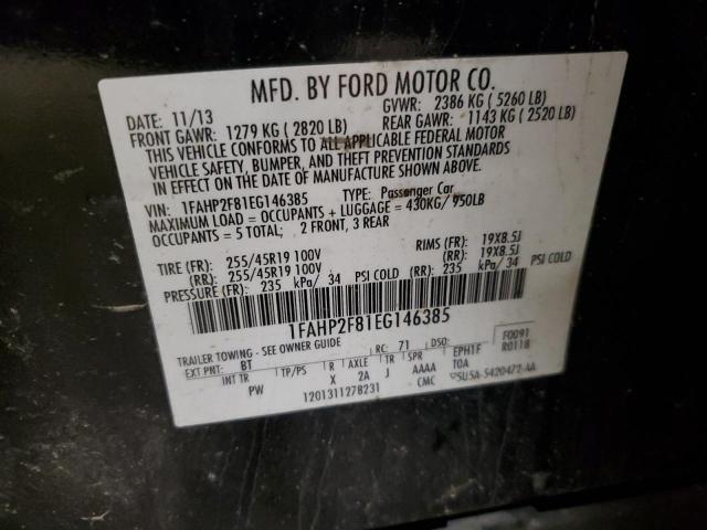 1FAHP2F81EG146385 - 2014 FORD TAURUS LIMITED BLACK photo 12