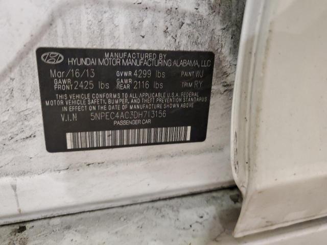 5NPEC4AC3DH713156 - 2013 HYUNDAI SONATA SE WHITE photo 12