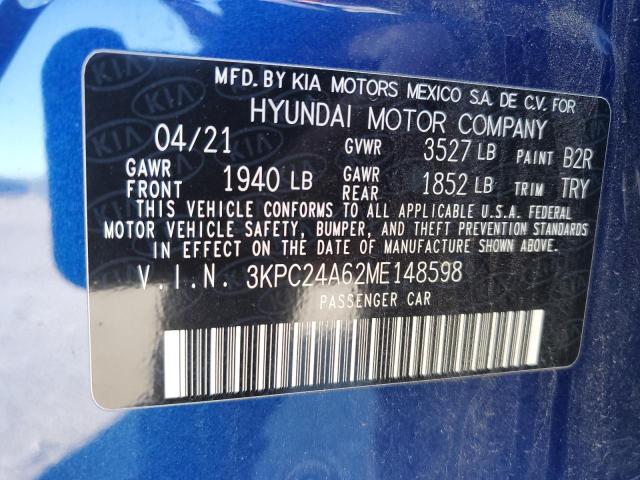 3KPC24A62ME148598 - 2021 HYUNDAI ACCENT SE BLUE photo 12