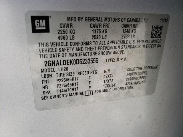 2GNALDEK0D6233555 - 2013 CHEVROLET EQUINOX LT SILVER photo 13