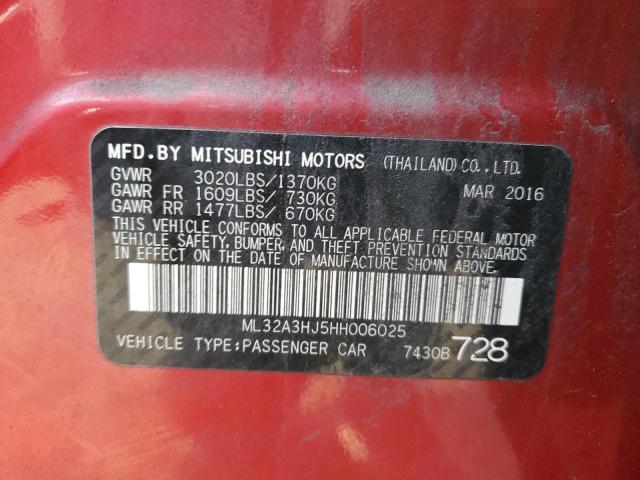 ML32A3HJ5HH006025 - 2017 MITSUBISHI MIRAGE ES RED photo 13