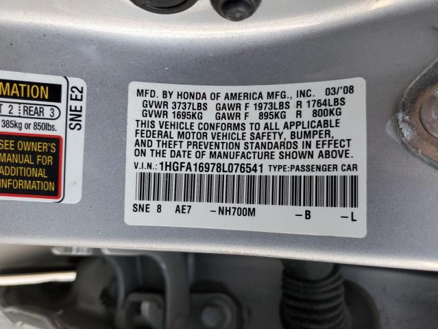 1HGFA16978L076541 - 2008 HONDA CIVIC EXL SILVER photo 12