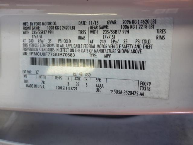 1FMCU0F77GUB70683 - 2016 FORD ESCAPE S WHITE photo 13