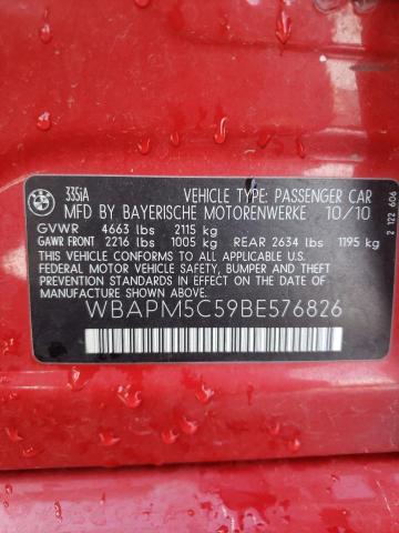 WBAPM5C59BE576826 - 2011 BMW 335 I RED photo 12