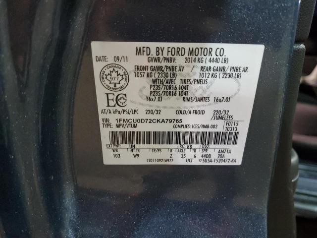 1FMCU0D72CKA79765 - 2012 FORD ESCAPE XLT BLUE photo 14