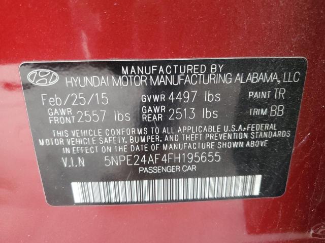 5NPE24AF4FH195655 - 2015 HYUNDAI SONATA SE BURGUNDY photo 12