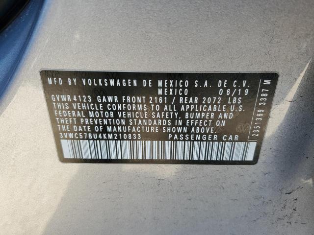 3VWC57BU4KM210833 - 2019 VOLKSWAGEN JETTA S SILVER photo 12