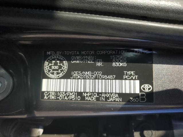 JTDKDTB32F1098487 - 2015 TOYOTA PRIUS C GRAY photo 13
