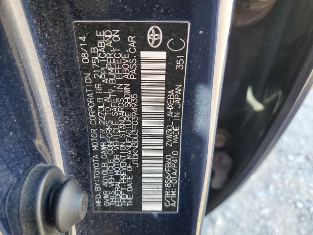 JTDKN3DU3F0394935 - 2015 TOYOTA PRIUS BLUE photo 12